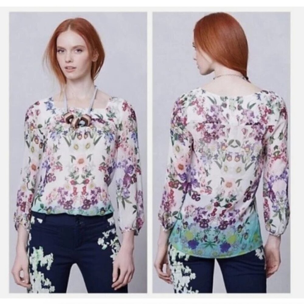 Vanessa Virginia Anthropologie Silk Porto Garden Top
